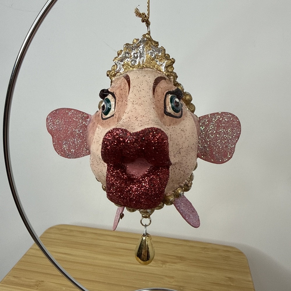 Katherine's Collection Ornament Pink Glitter Kissing Anthropomorphic Glam Fish